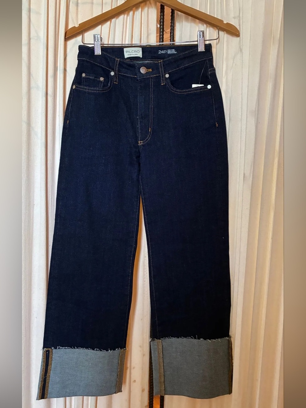 Anthropologie The Scotty Cuffed High-Rise Straight-Leg Jeans by Pilcro Sz 24P - Picture 2 of 4
